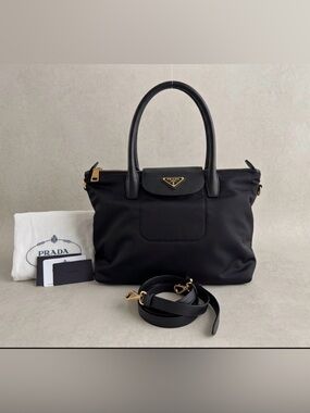 Prada Tessuto Saffiano Nero BN2106 Crossbody Tote Bag Gold HW Excellent Conditio